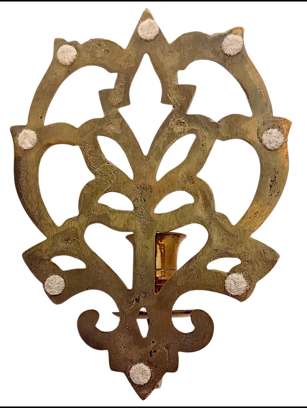 Solid‎ Brass Wall Sconce Single Candle Holder Lotus Flower Open Work Old World